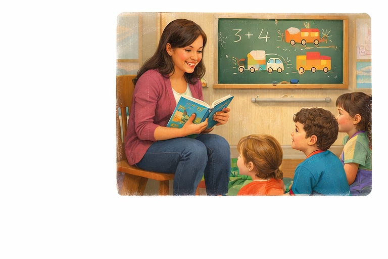 Teacher engaging children through discussion and storytelling
